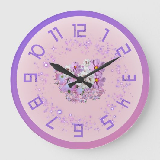Purple and pink floral wall clock ラージ壁時計 (正面)