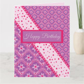 Purple And Pink Flowered Diamond Photo Birthday カード (正面)