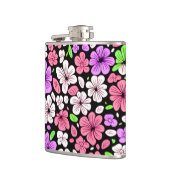 Purple and Pink Flowers and Petals Pattern Black フラスク (左)