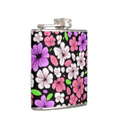 Purple and Pink Flowers and Petals Pattern Black フラスク (右)