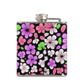 Purple and Pink Flowers and Petals Pattern Black フラスク (裏面)