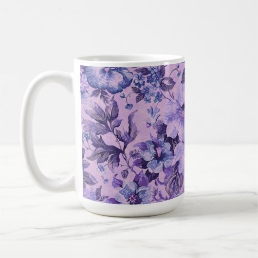 Purple and Pink Flowers on Lavender Background コーヒーマグカップ (左)