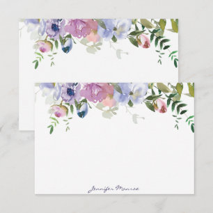 Purple and pink watercolor floral personalized ノートカード