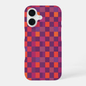 Purple and Red Checkered Geometric Pattern iPhone 16ケース (裏面)