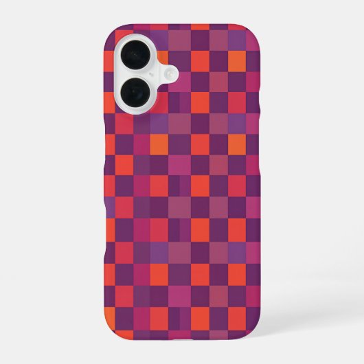 Purple and Red Checkered Geometric Pattern iPhone 16ケース (裏面)