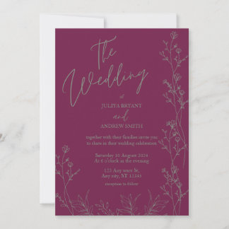 Purple and saga green thick wedding Invitation 招待状