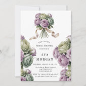 Purple and Sage Green Roses Bridal Shower 招待状 (正面)