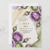 Purple and Sage Green Roses Painted Couples Shower 招待状 (正面)