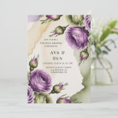 Purple and Sage Green Roses Painted Couples Shower 招待状 (スタンド正面)