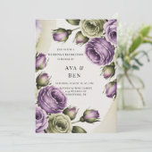 Purple and Sage Green Roses Painted Wedding 招待状 (スタンド正面)