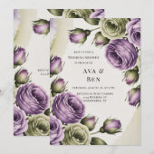 Purple and Sage Green Roses Painted Wedding Shower 招待状 (正面/裏面)