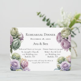 Purple and Sage Green Roses Rehearsal Dinner 招待状