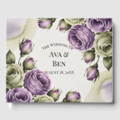 Purple and Sage Green Roses Watercolor Wedding ゲストブック (正面)