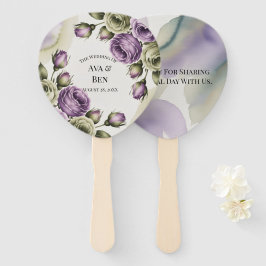 Purple and Sage Green Roses Watercolor Wedding ハンドファン