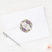 Purple and Sage Green Roses Watercolor Wedding ラウンドシール (封筒)