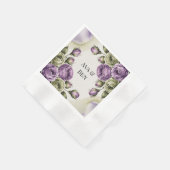 Purple and Sage Green Roses Watercolor Wedding 縁ありカクテルナプキン (角)
