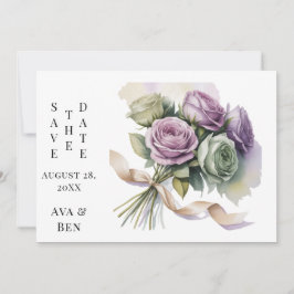 Purple and Sage Green Wedding Save The Date Cards