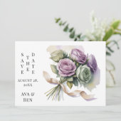 Purple and Sage Green Wedding Save The Date Cards (スタンド正面)