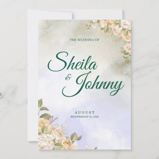 Purple and Sage Pastel Elegance Wedding  招待状 (正面)