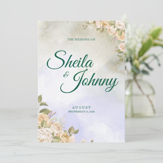 Purple and Sage Pastel Elegance Wedding  招待状 (スタンド正面)