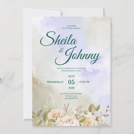 Purple and Sage Pastel Elegance Wedding  招待状 (裏面)