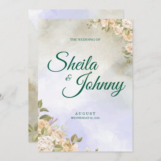 Purple and Sage Pastel Elegance Wedding  招待状 (正面/裏面)