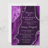 Purple and Silver Agate Marble Birthday Party 招待状 (正面)