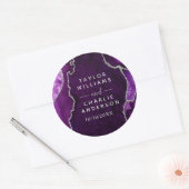 Purple and Silver Agate Marble Wedding ラウンドシール (封筒)