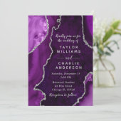 Purple and Silver Agate Marble Wedding 招待状 (スタンド正面)
