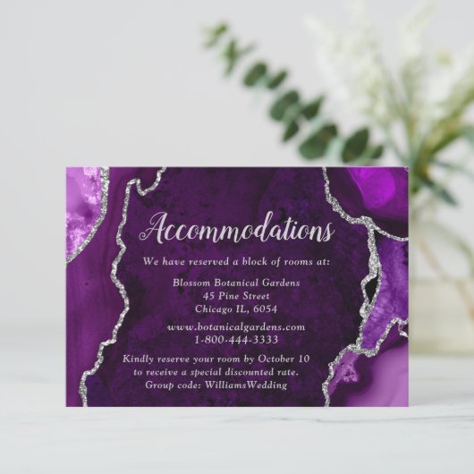 Purple and Silver Agate Wedding Accommodations エンクロージャーカード (スタンド正面)