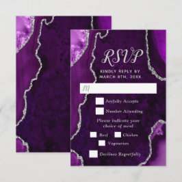 Purple and Silver Agate Wedding Meal Choice 出欠カード