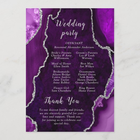 Purple and Silver Agate Wedding Program プログラム (裏面)