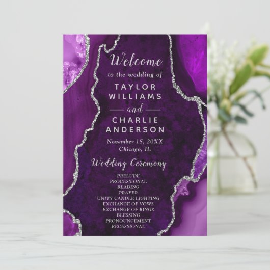 Purple and Silver Agate Wedding Program プログラム (スタンド正面)