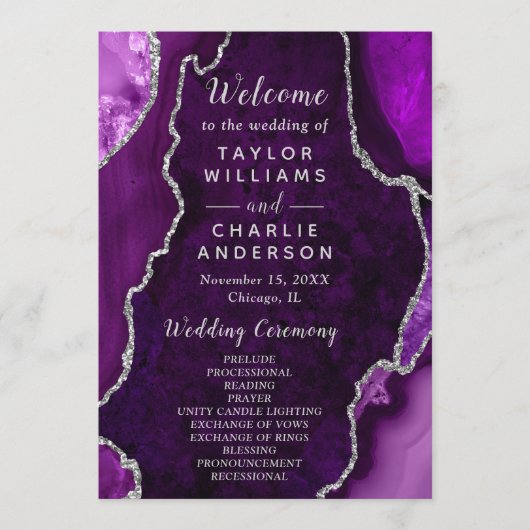 Purple and Silver Agate Wedding Program プログラム (正面)