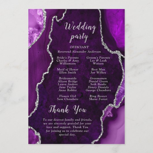 Purple and Silver Agate Wedding Program プログラム (裏面)