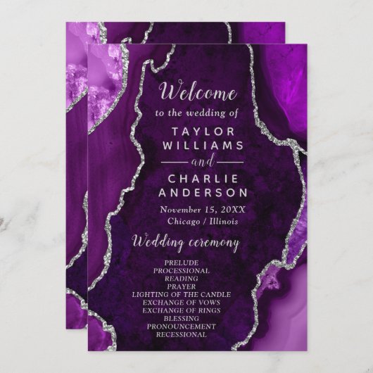 Purple and Silver Agate Wedding Program プログラム (正面/裏面)