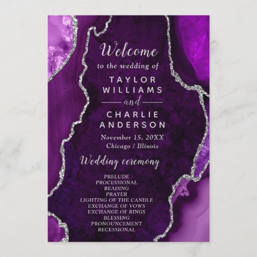 Purple and Silver Agate Wedding Program プログラム (正面)