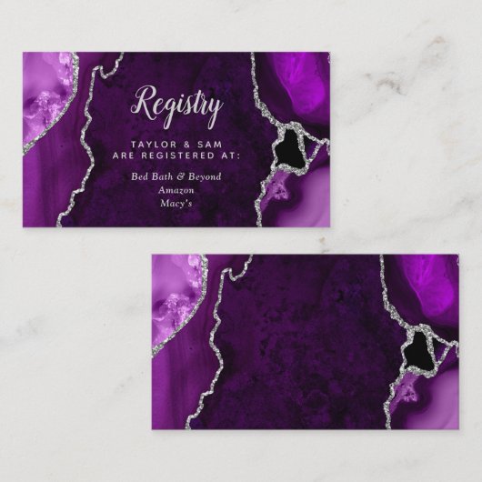 Purple and Silver Agate Wedding Registry エンクロージャーカード (正面/裏面)