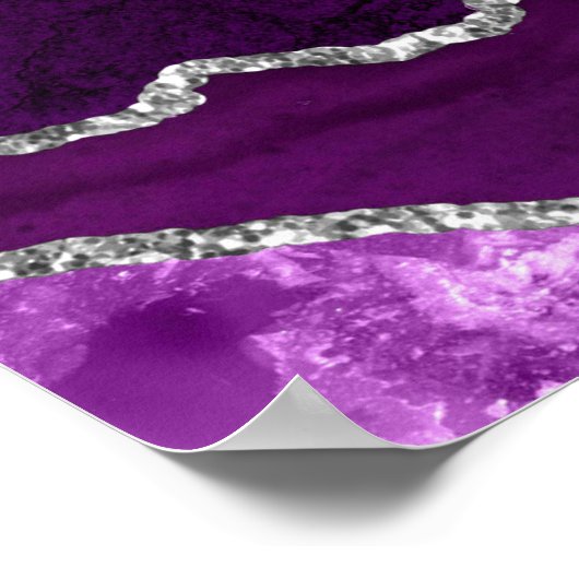 Purple and Silver Agate Wedding Seating Chart ポスター (角)