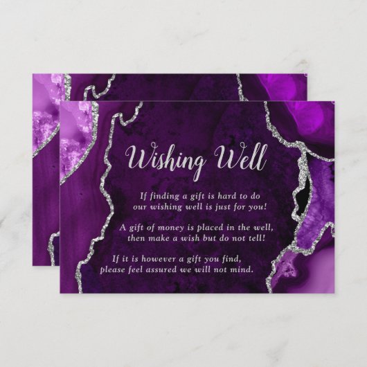 Purple and Silver Agate Wedding Wishing Well エンクロージャーカード (正面/裏面)