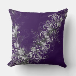 Purple and Silver Elegance Throw Pillow クッション