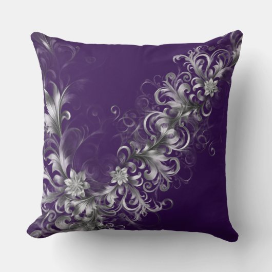 Purple and Silver Elegance Throw Pillow クッション (正面)