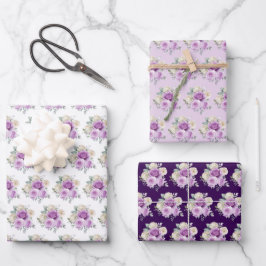Purple and Silver Elegant Flowers ラッピングペーパーシート