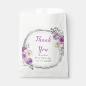 Purple and Silver Elegant Flowers Birthday フェイバーバッグ (正面)