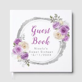 Purple and Silver Elegant Flowers Sweet Sixteen ゲストブック
