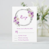 Purple and Silver Elegant Flowers Sweet Sixteen 出欠カード (スタンド正面)