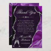 Purple and Silver Glitter Agate & Marble Wedding サンキューカード (正面/裏面)