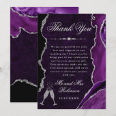 Purple and Silver Glitter Agate & Marble Wedding サンキューカード (正面/裏面)
