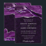 Purple and Silver Glitter Agate Wedding 招待状<br><div class="desc">Rich purple agate layers sweep across the design with natural gemstone banding, accented by shimmering silver glitter edges for a luxurious, light‑catching finish. Elegant typography combines graceful script with bold serif details, creating a sophisticated and romantic look. Perfect for glamorous weddings and formal celebrations, this design radiates modern elegance and...</div>