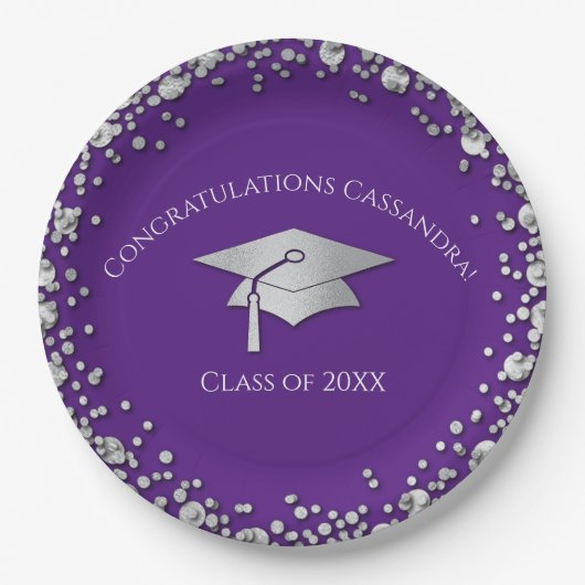 Purple and Silver Graduation ペーパープレート (正面)